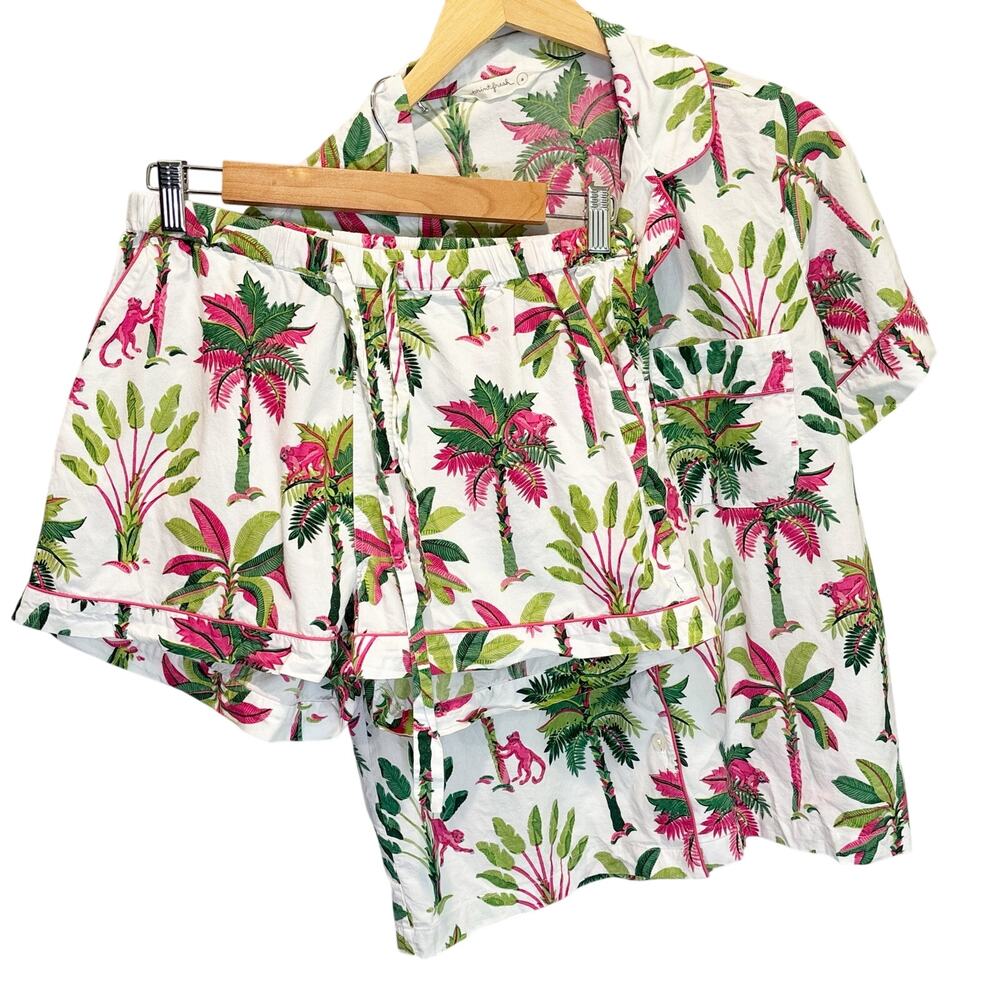 Print Fresh Royal Palms Shorts Cotton Pajama Set - size Small